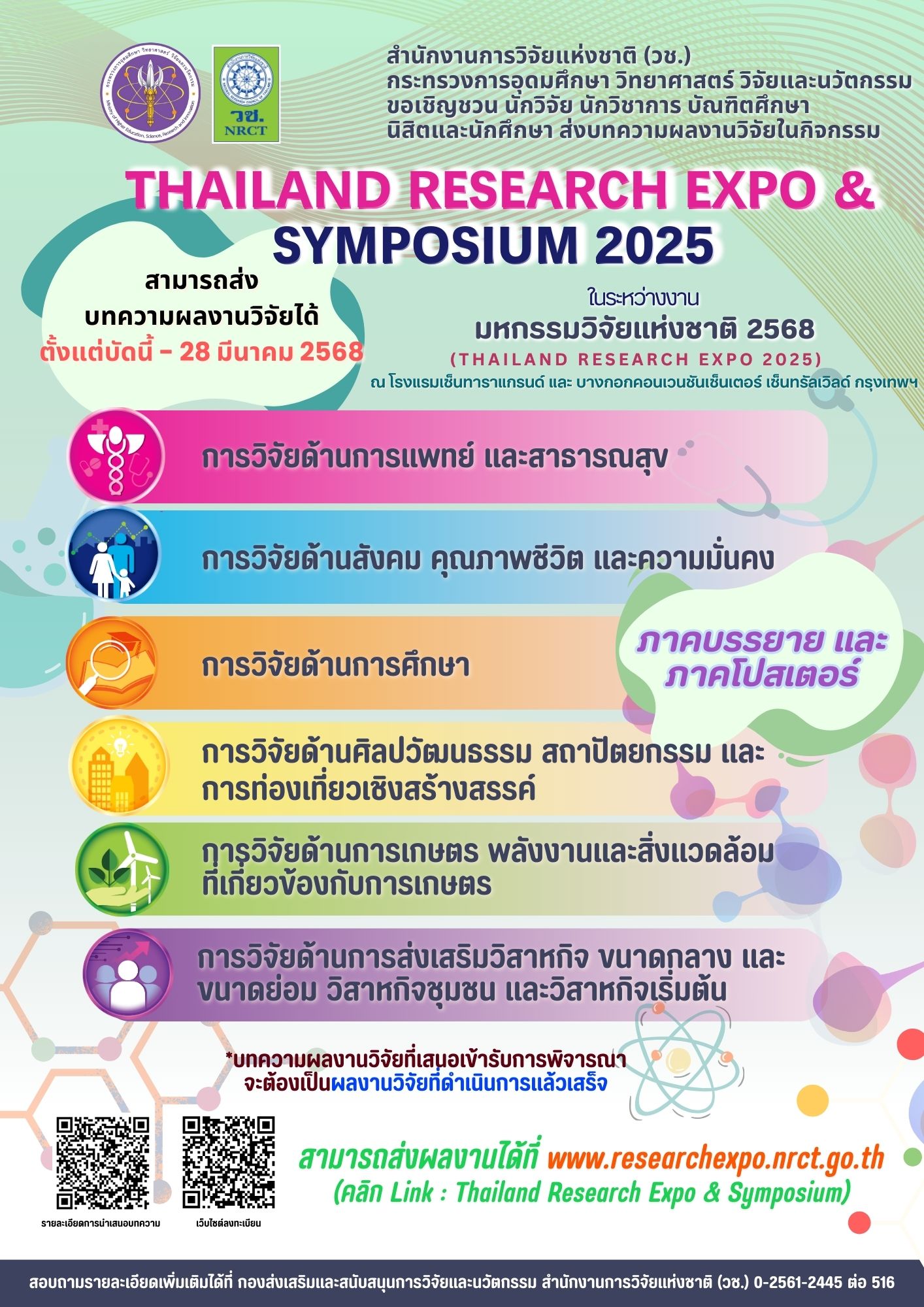 ประชาสัมพันธ์เชิญชวนส่งบทความผลงานวิจัยเข้าร่วมนำเสนอในกิจกรรม Thailand Research Expo & Symposium 2025