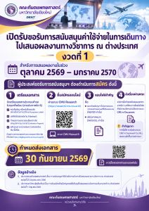 แจ้งการขอรับการสนับสนุนค่าใช้จ่ายในการเดินทางไปเสนอผลงานทางวิชาการ ณ ต่างประเทศ (งวดที่ 1)